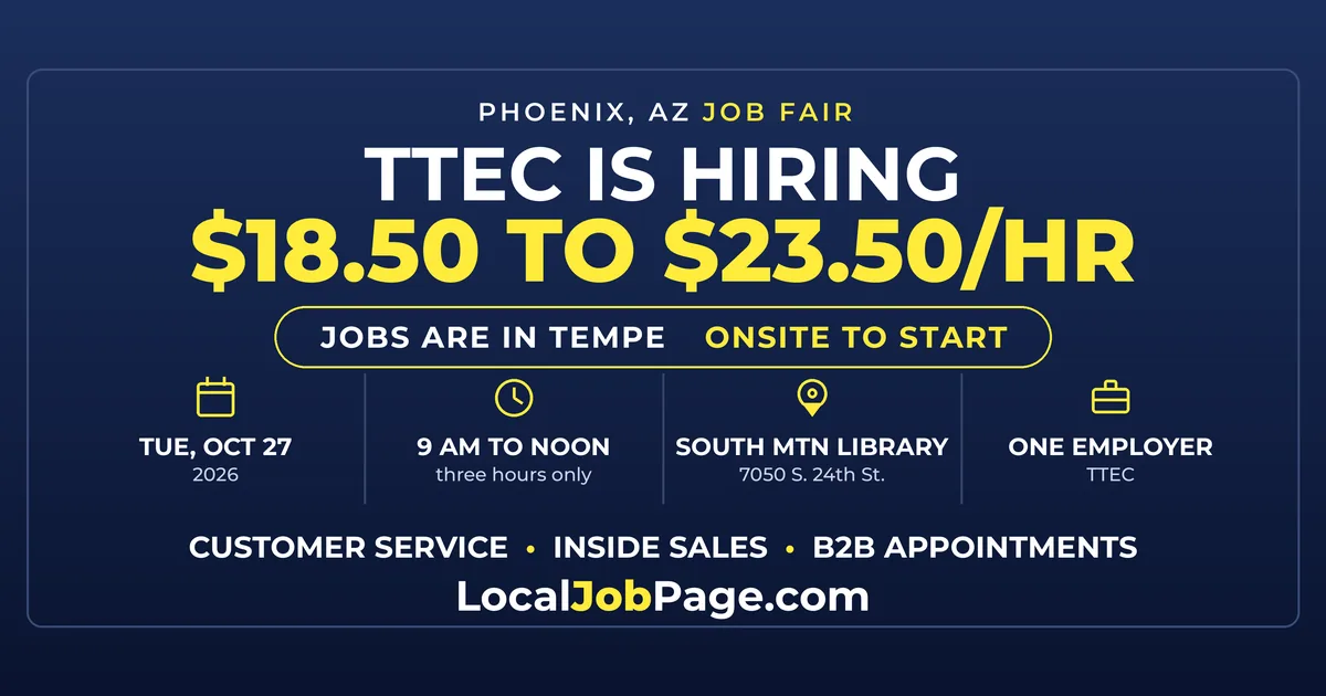 TTEC Hiring at Phoenix Job Fair Oct. 27: Customer Service and Sales Jobs Up to $23.50 an Hour